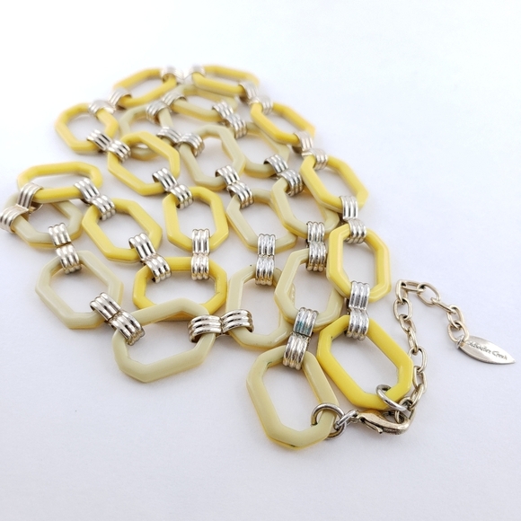 Y2K Coldwater Creek long necklace yellow acrylic open links chunky layer - Picture 2 of 14